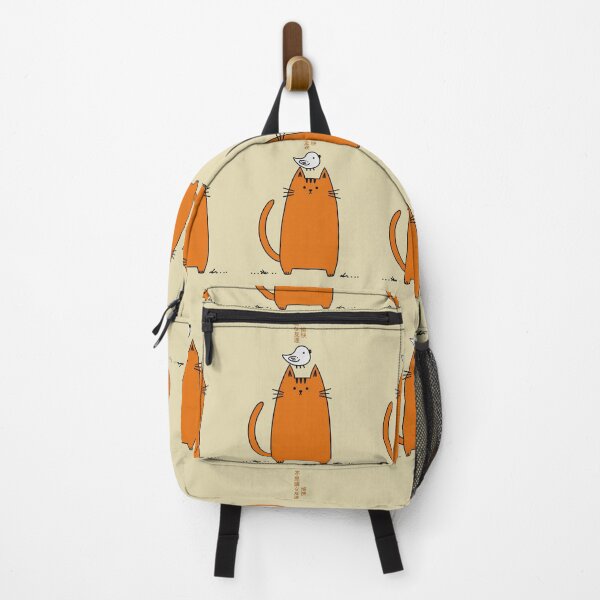 Item preview, Orange Cat with Bird Friend: Minimalist Japanese-Inspired Art designed and sold by IAPICTURE.