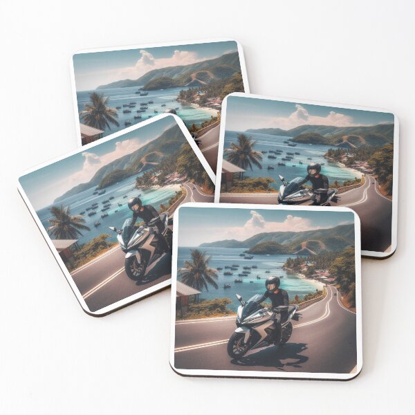 Item preview, Biker Touring the Coast of Sumatra, Indonesia – AI Artwork of Motorcycle Adventure and Coastal Beauty designed and sold by knalpot-design.