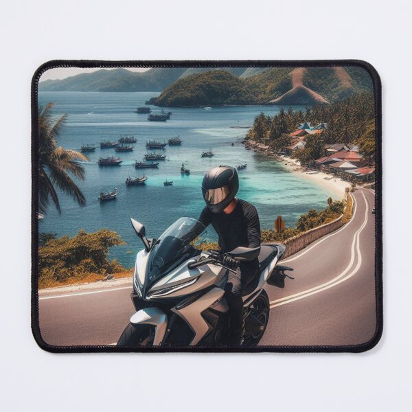 Item preview, Biker Touring the Coast of Sumatra, Indonesia – AI Artwork of Motorcycle Adventure and Coastal Beauty designed and sold by knalpot-design.