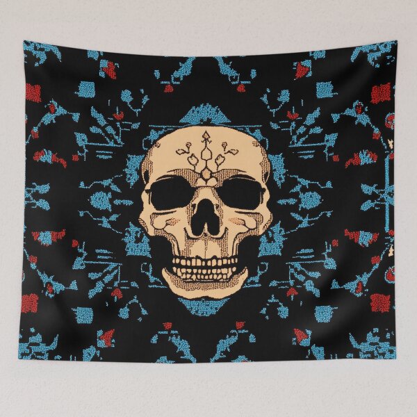 Item preview, Cyberpunk Skull Tapestry with Ornate Frame designed and sold by TheOctopusRage.