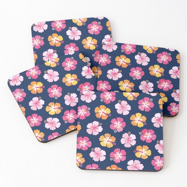 Item preview, Candy Colored Hibiscus Flowers on Navy Blue designed and sold by Daisy Beatrice.