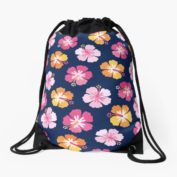 Aperçu de l'œuvre Fleurs d'hibiscus aux couleurs acidulées sur fond bleu marine créée et vendue par Daisy Beatrice.
