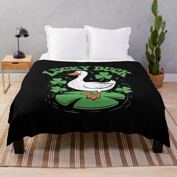 Item preview, Lucky Duck Vintage Design – White Duck on Lily Pad with Shamrocks & Retro Lettering designed and sold by JOY STORE 45.