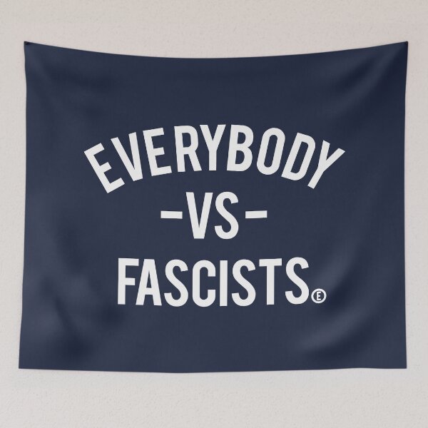 Item preview, Everybody VS Fascists (circle E for equality) white on blue designed and sold by Thelittlelord.