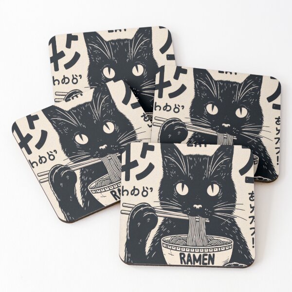 Item preview, Black cat eats ramen designed and sold by Creativnani.