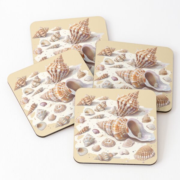 Item preview, Shells on the beach in natural color designed and sold by seahorse crossing.