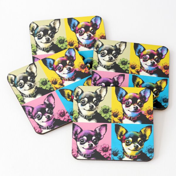 Item preview, Four chihuahuas colorful floral quartett designed and sold by EmeraldeaArt.