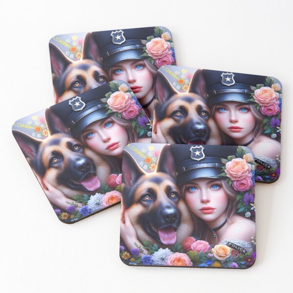 Item preview, Policewoman portrait with her german shepherd designed and sold by EmeraldeaArt.