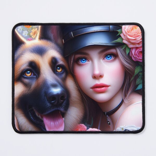 Item preview, Policewoman portrait with her german shepherd designed and sold by EmeraldeaArt.