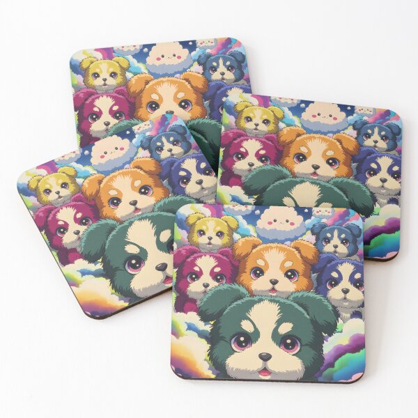 Item preview, Lots of Colorful dog puppies and anime clouds designed and sold by EmeraldeaArt.