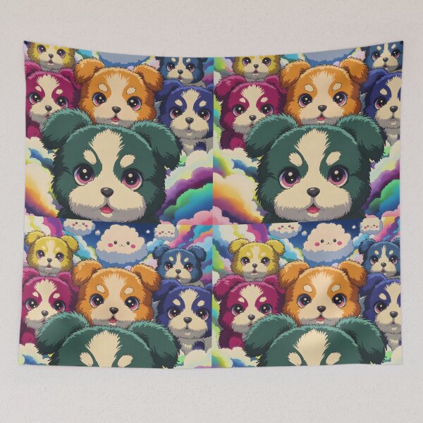 Item preview, Lots of Colorful dog puppies and anime clouds designed and sold by EmeraldeaArt.