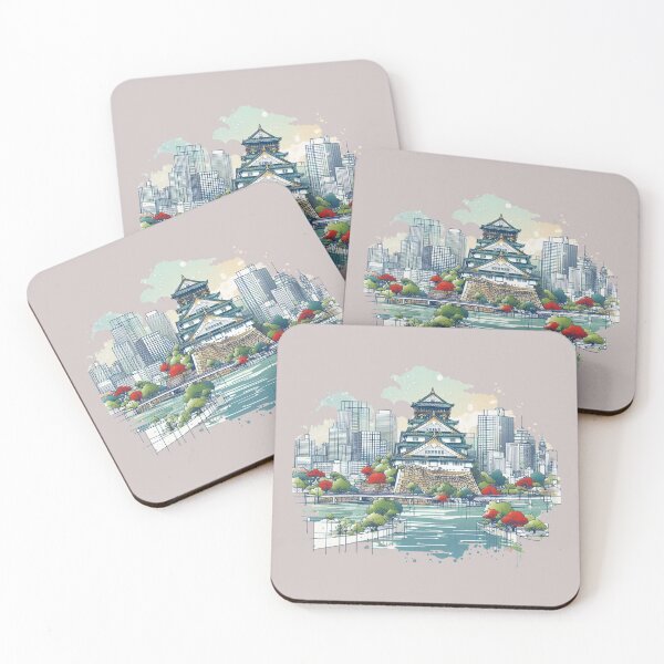 Item preview, Watercolor Sketch of Osaka Castle and Skyline in Japan.  designed and sold by PaintMeWorld.