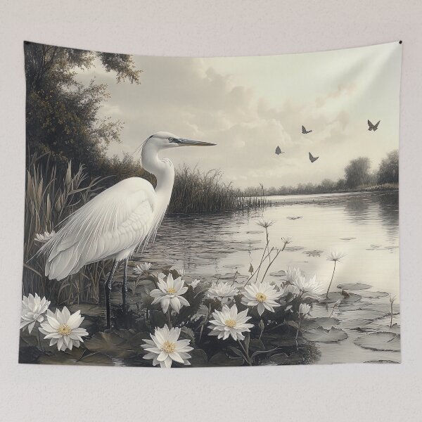Aperçu de l'œuvre Solitude argentée : Le marais murmurant de Lily et Heron créée et vendue par bloorose.