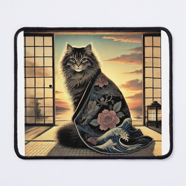 Item preview, Japanese Kimono Cat Illustration • Cute Feline Home Decor designed and sold by Zen Cat Studio.