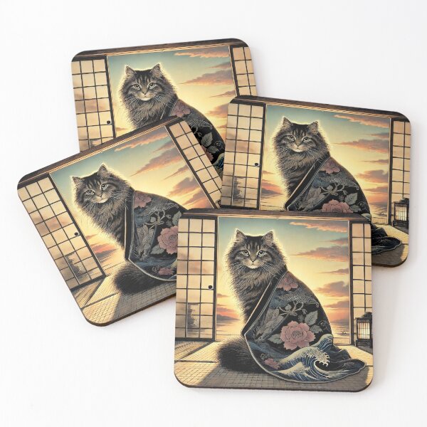 Item preview, Japanese Kimono Cat Illustration • Cute Feline Home Decor designed and sold by Zen Cat Studio.
