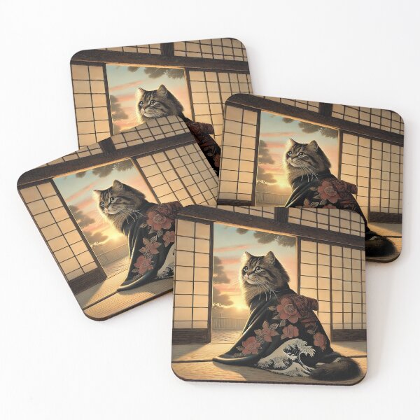 Item preview, Zen Kimono Cat Facing Horizon – Cute Japanese Poster designed and sold by Zen Cat Studio.