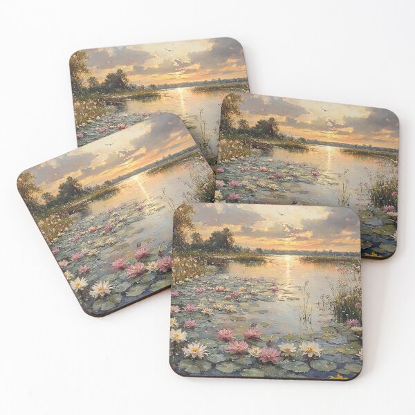 Item preview, Painted Sunset on Lily Pads: The Whispering Light of the Tranquil Mire designed and sold by bloorose.