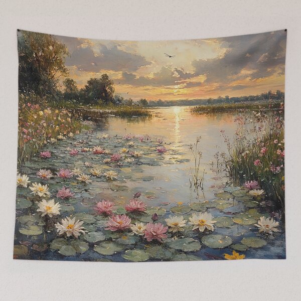 Item preview, Painted Sunset on Lily Pads: The Whispering Light of the Tranquil Mire designed and sold by bloorose.