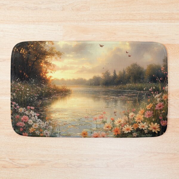 Item preview, Golden Reflections on Floral Shores: The Whispering Lake at Sundown designed and sold by bloorose.