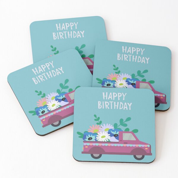 Item preview, Happy Birthday with Flowers at Truck designed and sold by AlginaPugachova.