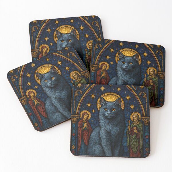 Item preview, Nebelung Cat in Gothic Revival Stained Glass designed and sold by LesChatsArt.