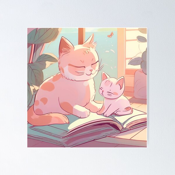 Item preview, Cats reading book nursery artwork designed and sold by NatalieOlan.