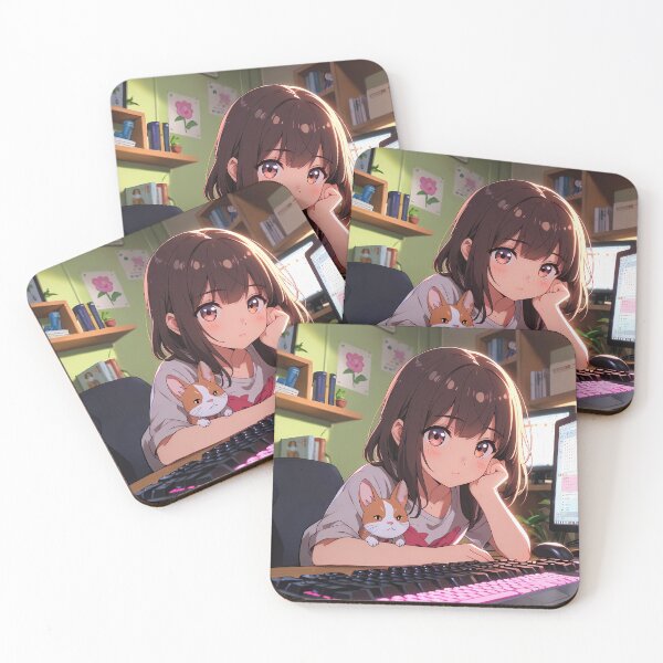 Item preview, Kawaii Anime Gamer Girl with Cat – Cozy Streaming Setup designed and sold by KateVil.