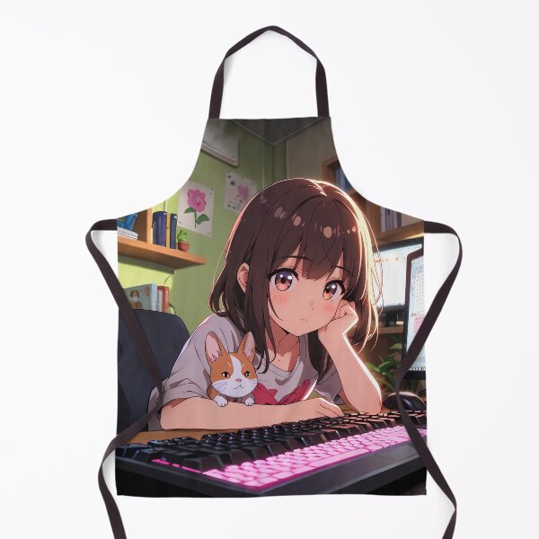 Item preview, Kawaii Anime Gamer Girl with Cat – Cozy Streaming Setup designed and sold by KateVil.