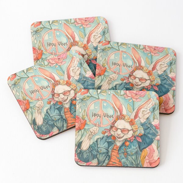 Item preview, "Hoppy Vibes Only" – Peace-Sign Bunny  designed and sold by kurtulushstudio.
