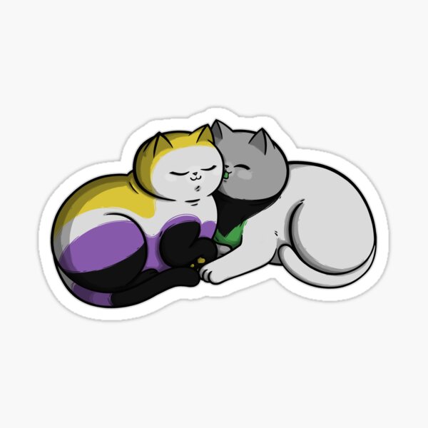 Item preview, nonbinary and demiromantic kitty couple designed and sold by BaksuzArt.