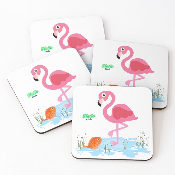 Item preview, Flamingo odserving a fish in a pond designed and sold by LaUnArt.