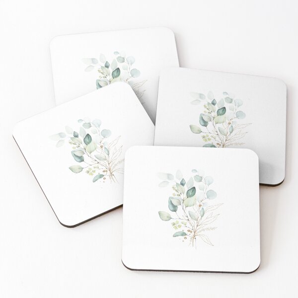 Item preview, Watercolor Eucalyptus 2, botanical art, green blue and gold leaves, Art by Synplus designed and sold by synplus.