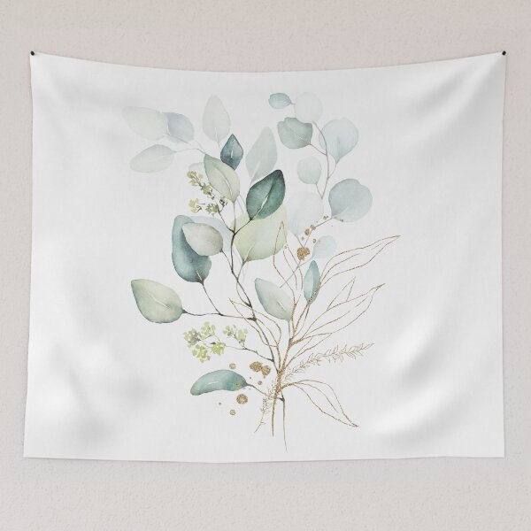 Item preview, Watercolor Eucalyptus 2, botanical art, green blue and gold leaves, Art by Synplus designed and sold by synplus.