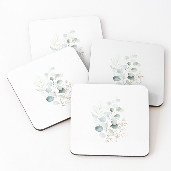 Item preview, Watercolor Eucalyptus 3, botanical art, green blue and gold leaves, Art by Synplus designed and sold by synplus.