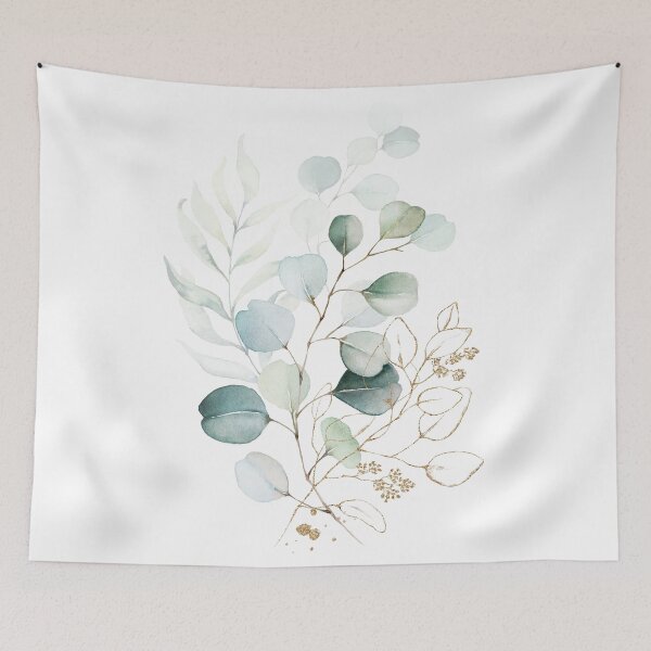 Item preview, Watercolor Eucalyptus 3, botanical art, green blue and gold leaves, Art by Synplus designed and sold by synplus.