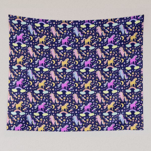 Item preview, Cute Magical Unicorns Rainbow Clouds Dark Blue Sky designed and sold by SandyMDesigns.
