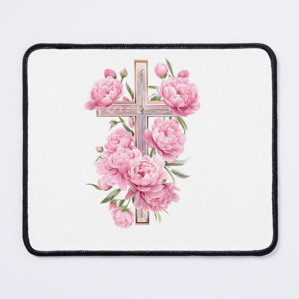 Item preview, A cross with beautiful pink peonies designed and sold by DesignStudio135.