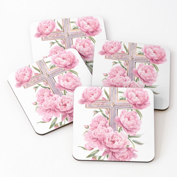 Item preview, A cross with beautiful pink peonies designed and sold by DesignStudio135.