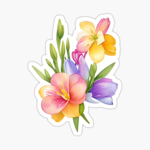 Item preview, Vibrant Watercolor Freesia Flower Bouquet designed and sold by CharmingGarden.