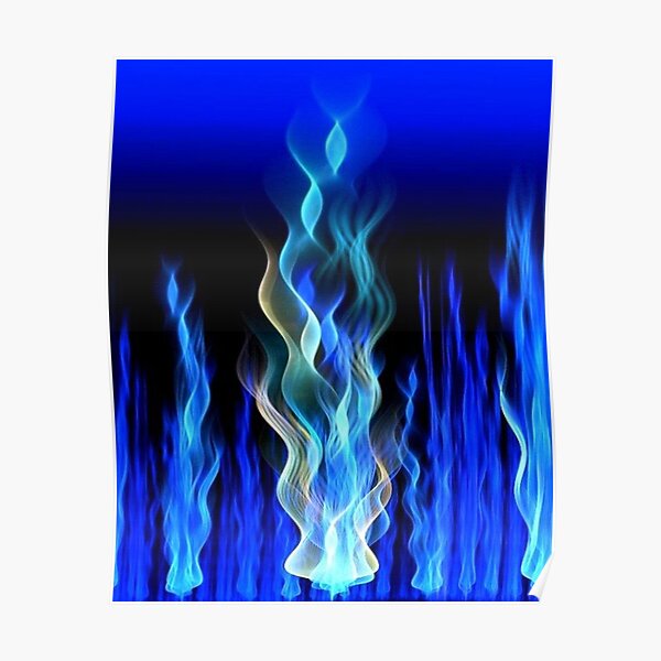 Blue Flames Neon Poster
