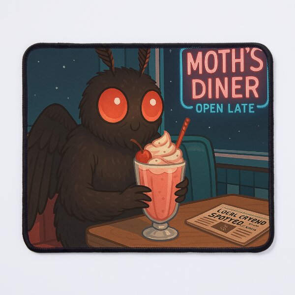 Item preview, Mothman & Milkshakes – Cozy Cryptid in a Retro Diner designed and sold by hitechmom.