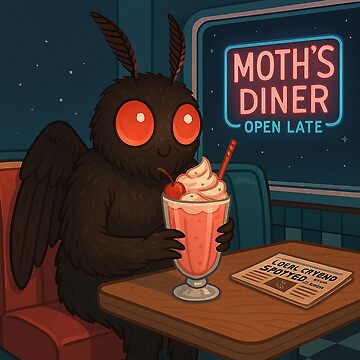 Artwork thumbnail, Mothman & Milkshakes – Cozy Cryptid in a Retro Diner by hitechmom