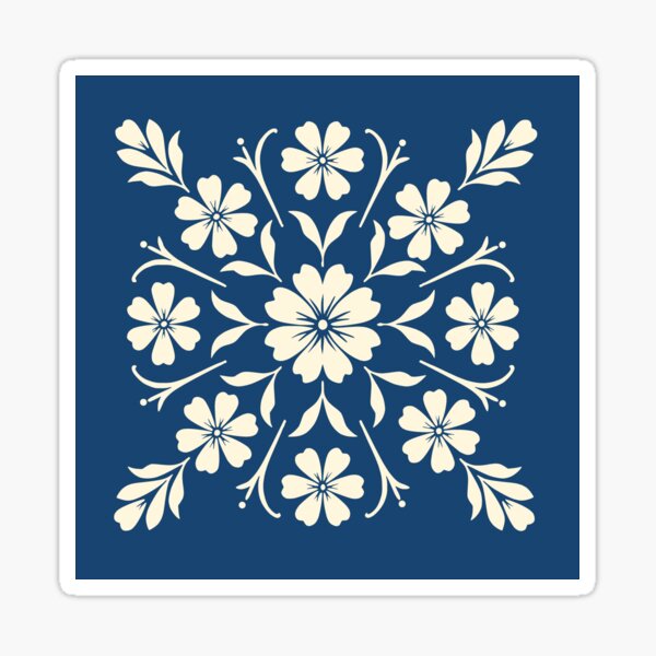 Flower Clock Medallion Navy Sticker