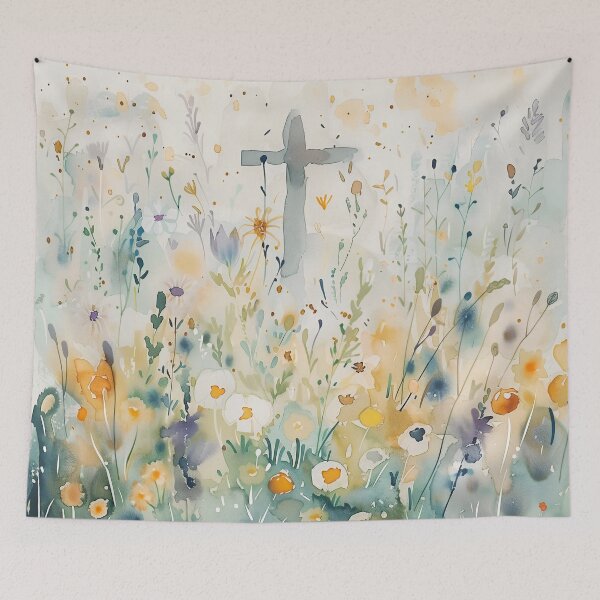 Item preview, Easter Cross in Wildflowers – Soft Watercolor Christian Spring Art designed and sold by solynneart.