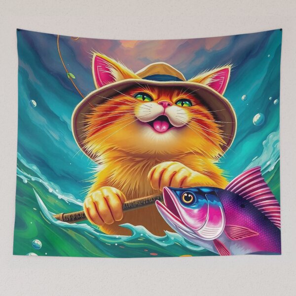 Item preview, Fishing Cat – Cute Cartoon Kitty with a Rod designed and sold by apoknight.