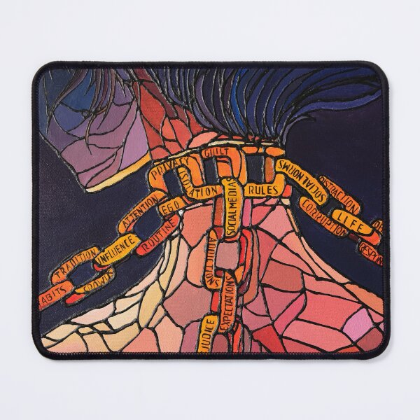 Item preview, "Chained" – Stained Glass-Style Commentary on Modern Constraints designed and sold by Enjoy my  tea time.