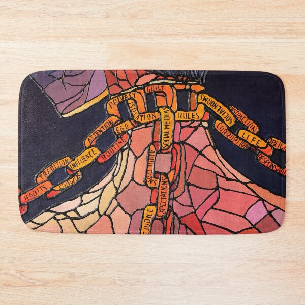 Item preview, "Chained" – Stained Glass-Style Commentary on Modern Constraints designed and sold by Enjoy my  tea time.