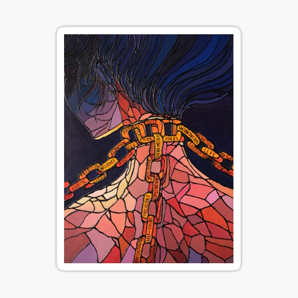 Item preview, "Chained" – Stained Glass-Style Commentary on Modern Constraints designed and sold by Enjoy my  tea time.