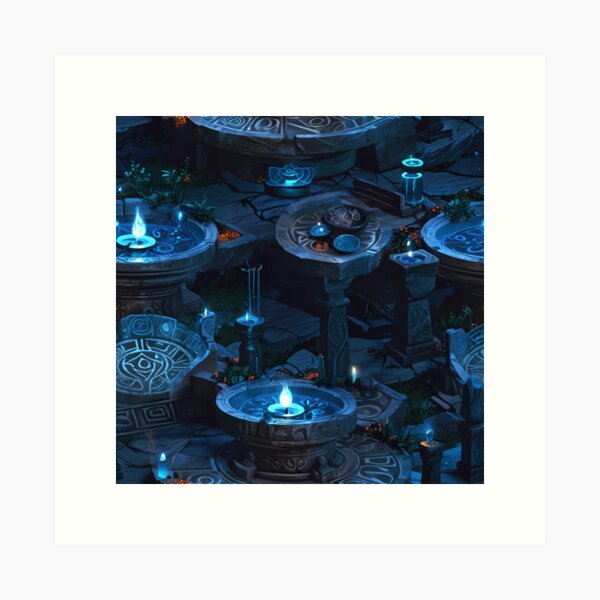 Item preview, Moonlit altar, patterns carved into stone, blue flames designed and sold by CoolPixels.