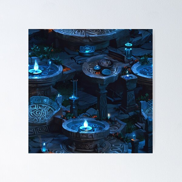 Item preview, Moonlit altar, patterns carved into stone, blue flames designed and sold by CoolPixels.